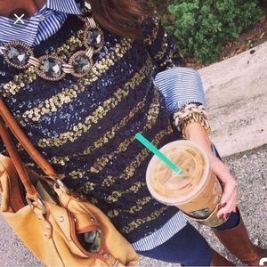 JCrew gold and navy sequined top